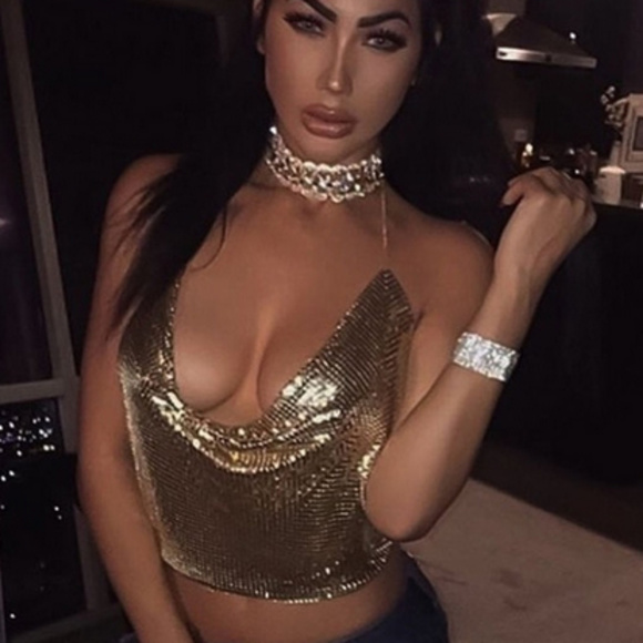 Tops - 🌟Gold 🌟Jewel crop Sequined Top Clubwear